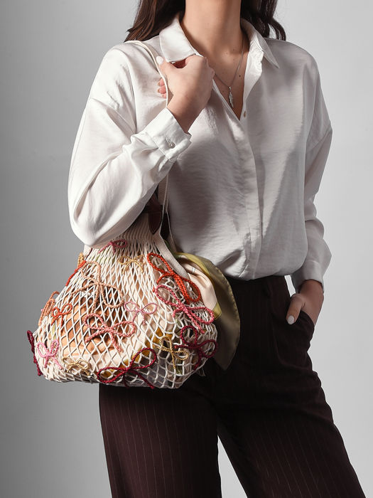 Longchamp Le pliage filet raphia Schoudertas Beige